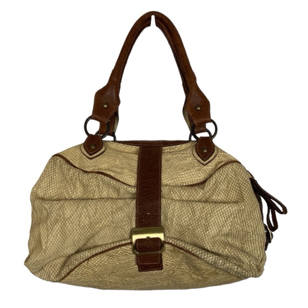 Aleanto Collezioni Beige Leather Satchel Slouchy Hobo Bag